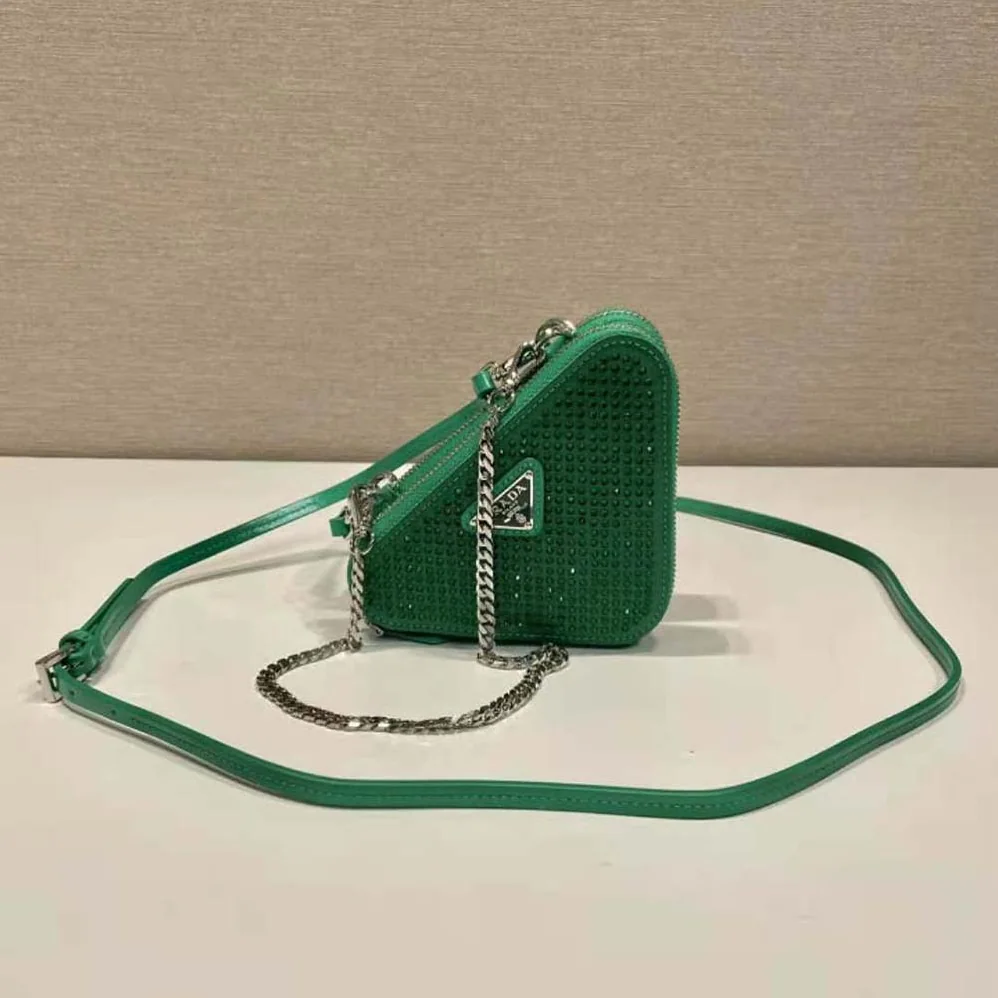 Prada Embellished Satin and Leather Mini-Pouch for Women in Green