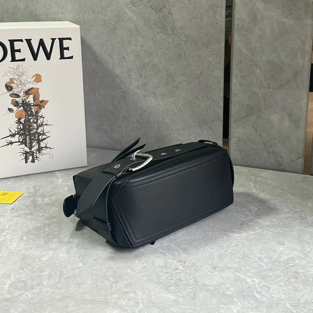 Loewe Small Puzzle Biker Bag in Shiny Calfskin for Unisex in Black