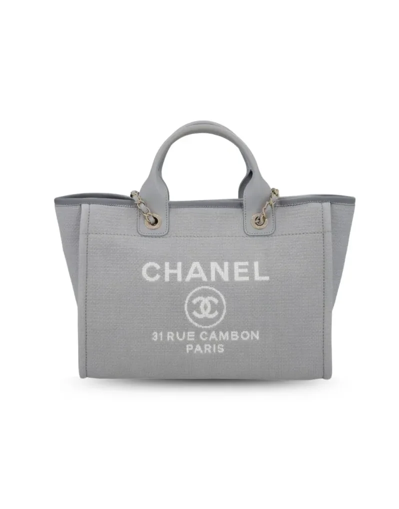 Chanel Deauville Tote Tweed Canvas Bag Fall/Winter Collection, Light Grey in White / Chanel Deauville Tote Tweed Canvas Bag Fall/Winter Collection, Light Grey in White /