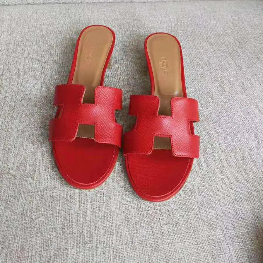Hermes Oasis Sandal in Calfskin with Iconic “H” Cut-Out 5.6cm Heel for Women in Red