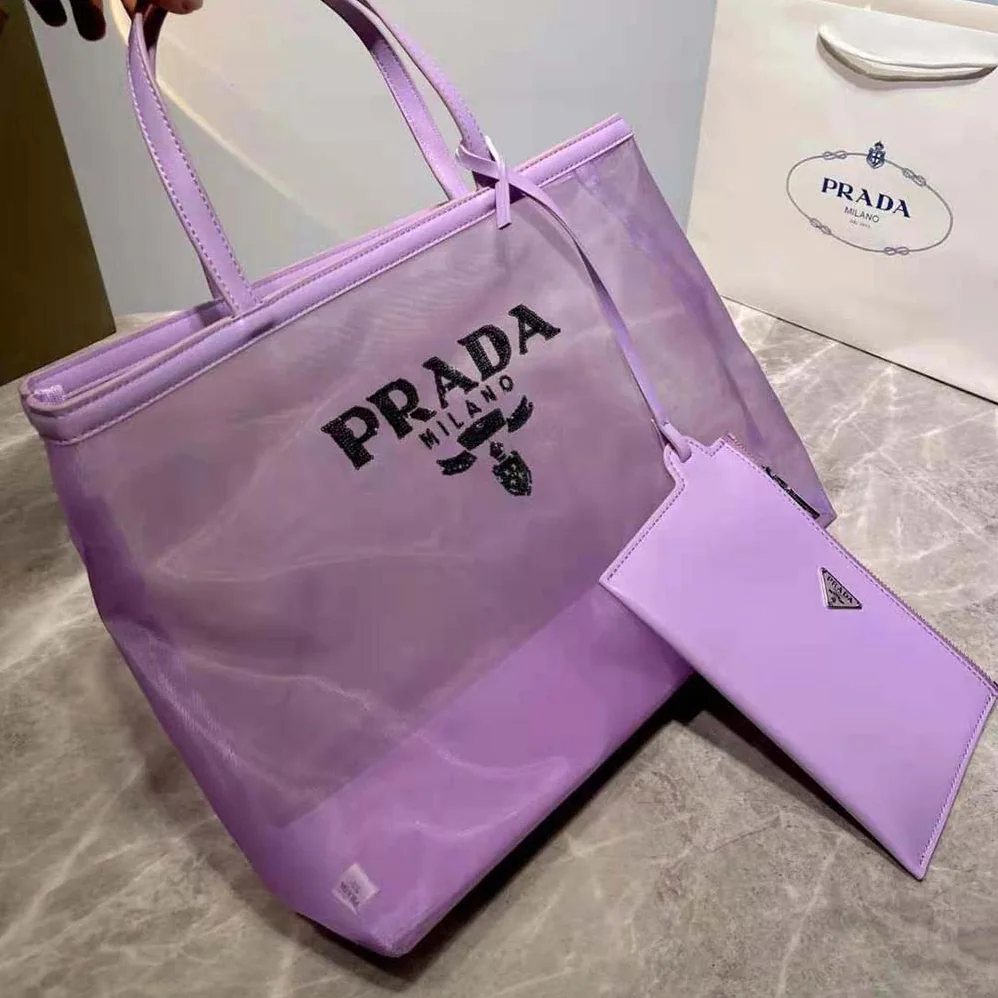 Prada Sequined Mesh Tote Bag for Women in Purple Prada Sequined Mesh Tote Bag for Women in Purple
