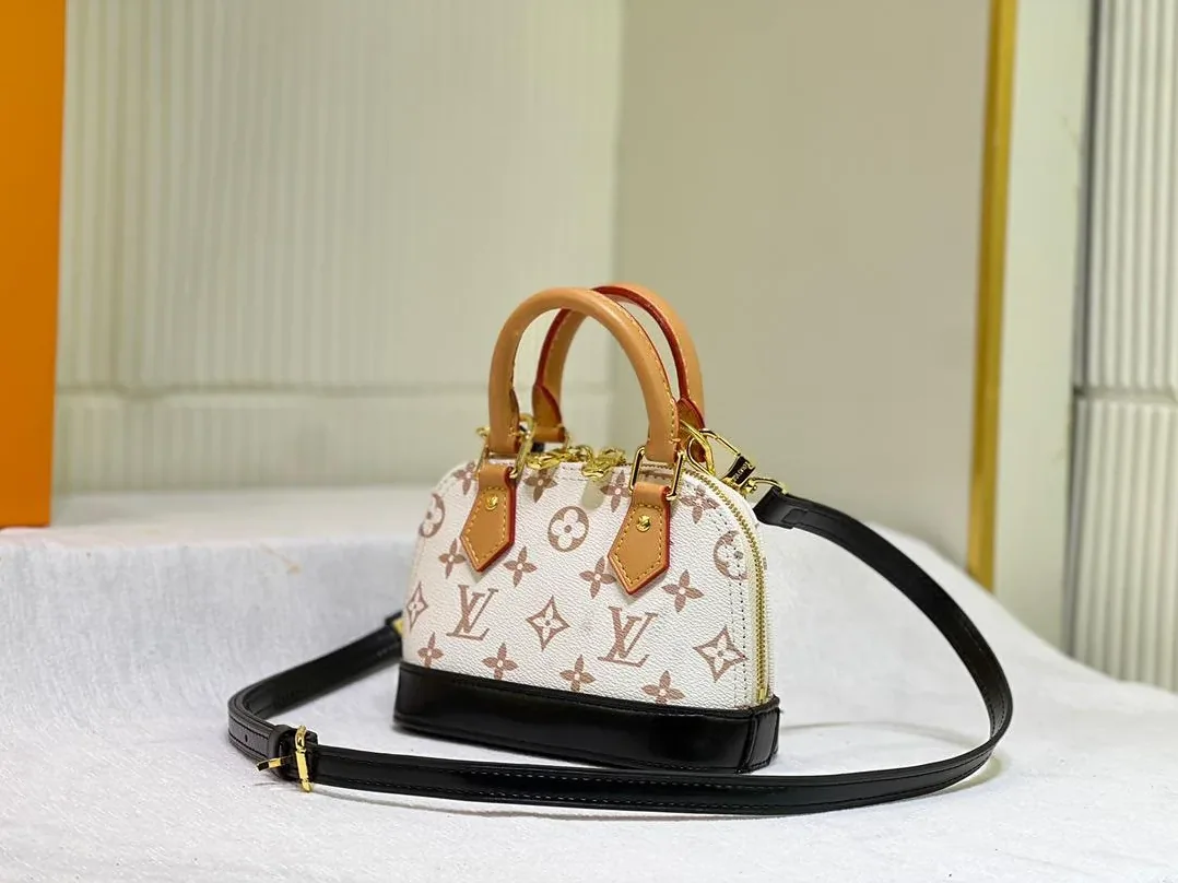 Louis Vuitton Nano Alma Top Handle Bag in White/ Brown Gold Hardware