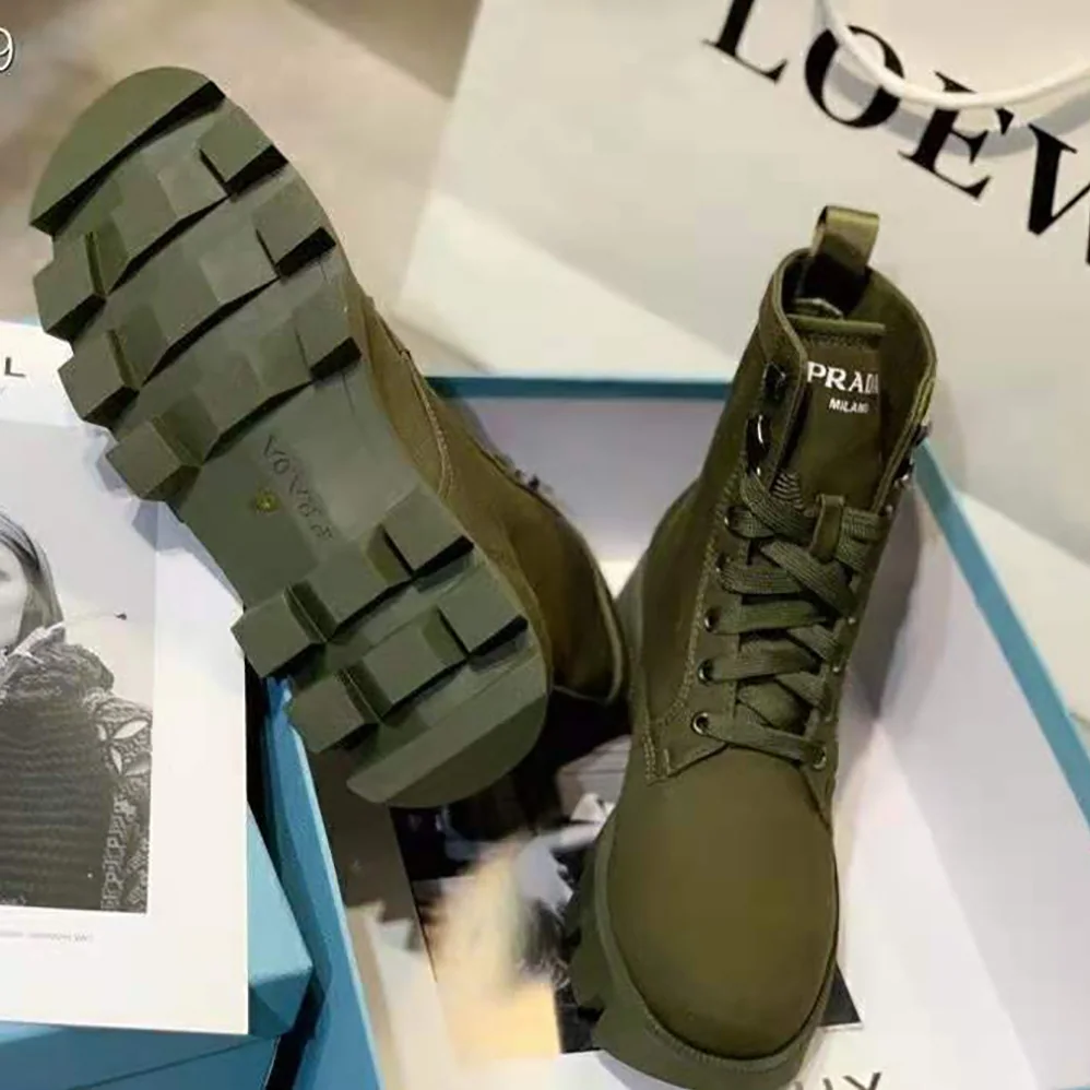 Prada Denim Laced Booties for Women in Green