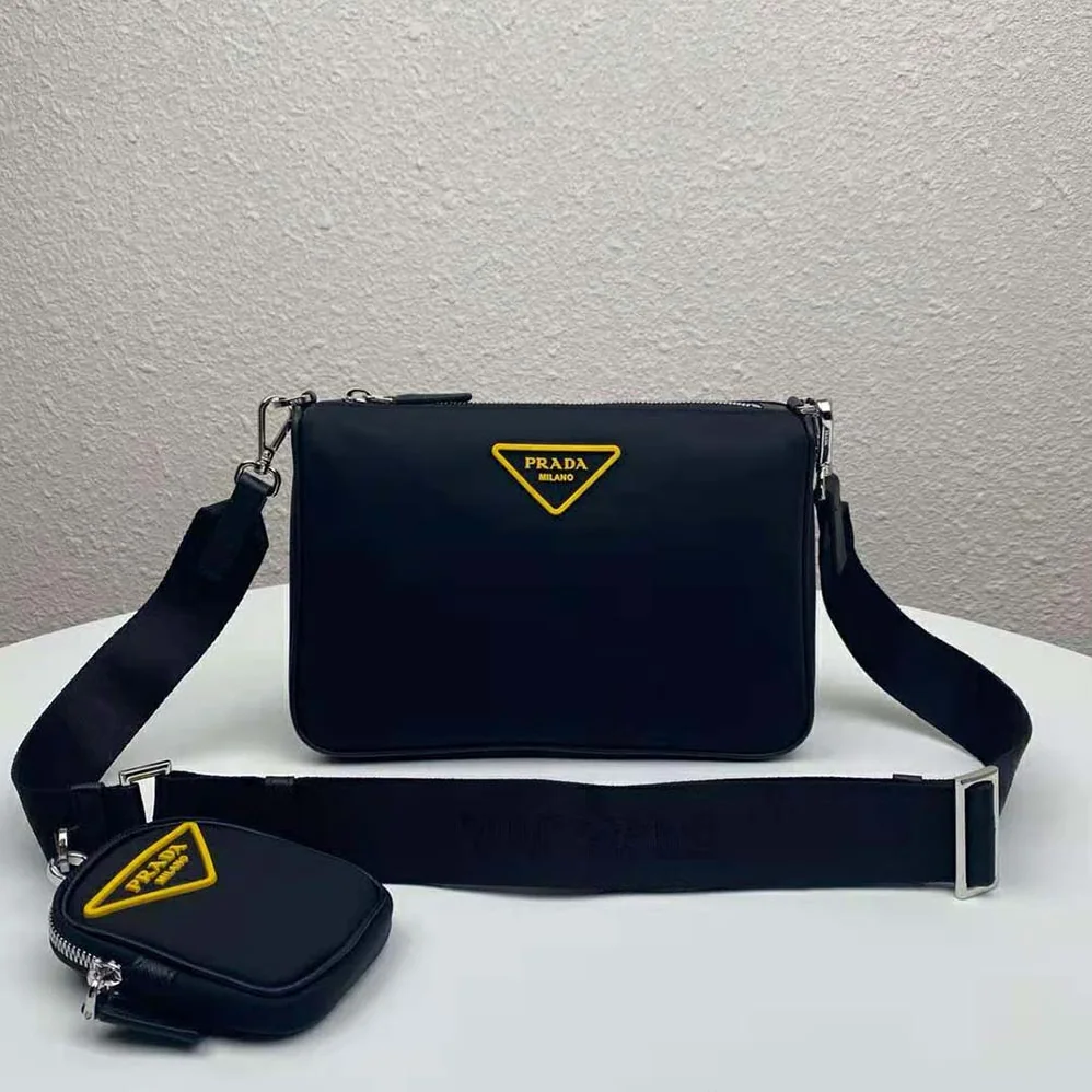 Prada Nylon Cross-Body Bag with External Zipper Pocket for Men in Black