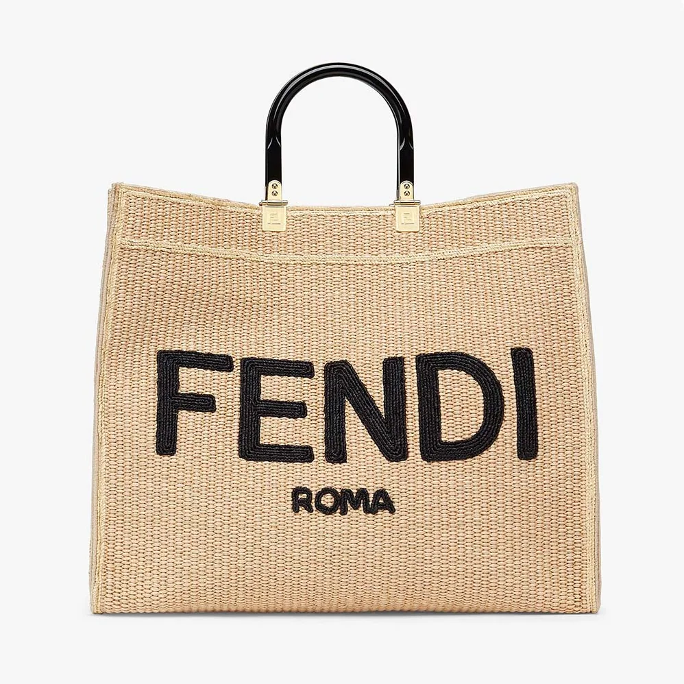 Fendi Sunshine Large Woven Straw Shopper for Women in Beige Fendi Sunshine Large Woven Straw Shopper for Women in Beige
