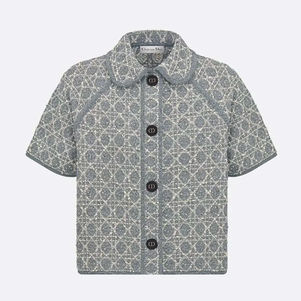 Dior Macrocannage Short-Sleeved Jacket Gray Cotton for Women in Blend Tweed Knit Dior Macrocannage Short-Sleeved Jacket Gray Cotton for Women in Blend Tweed Knit
