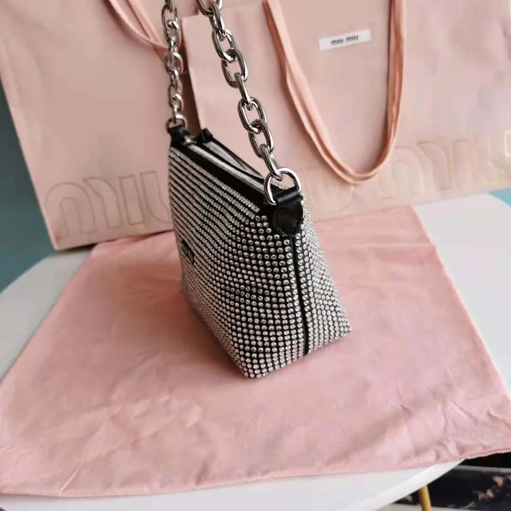 Miu Miu Spirit Satin Bag with Appliqués for Women in Black Miu Miu Spirit Satin Bag with Appliqués for Women in Black