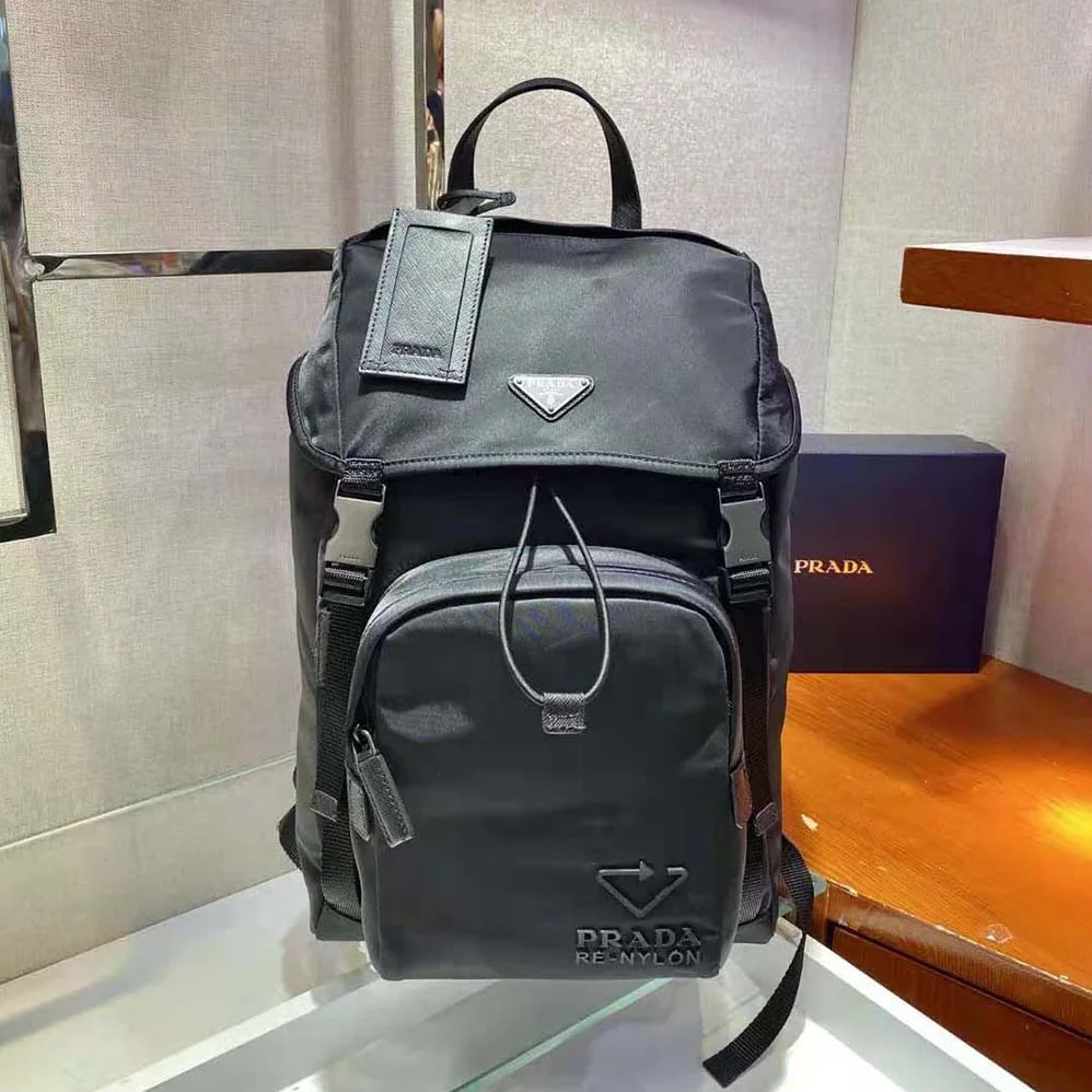 Prada Re-Nylon and Saffiano Leather Backpack for Women in Black
