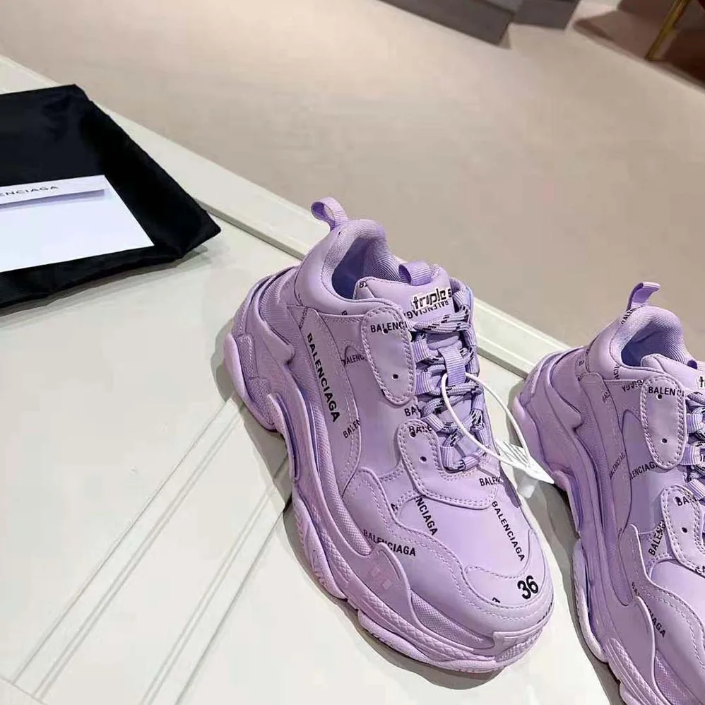 Balenciaga Triple S Sneaker Allover Logo in Lilac Purple and Black Technical Material for Unisex