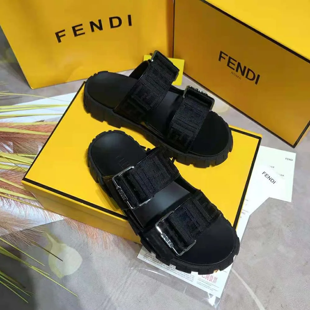Fendi Sandals Black Fabric Sandals for Women