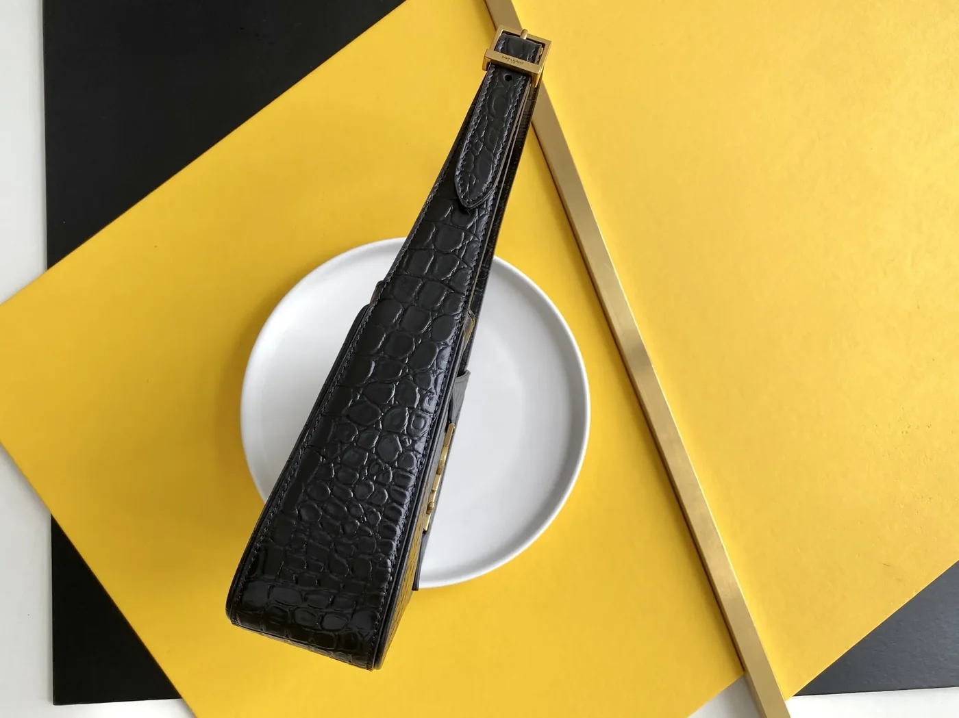 Saint Laurent LE 5 À 7 Hobo Bag Black In Embossed Material in YSL Saint Laurent LE 5 À 7 Hobo Bag Black In Embossed Material in YSL