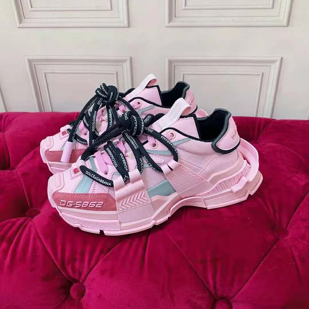 Dolce Gabbana D&G Mixed-Material Space Sneakers for Women in Pink Dolce Gabbana D&G Mixed-Material Space Sneakers for Women in Pink