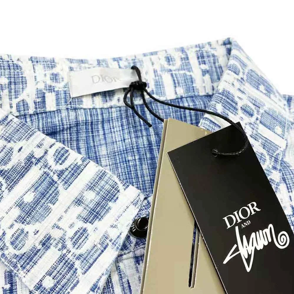 Dior Dior Oblique Overshirt Blue and White Cotton Denim for Men
