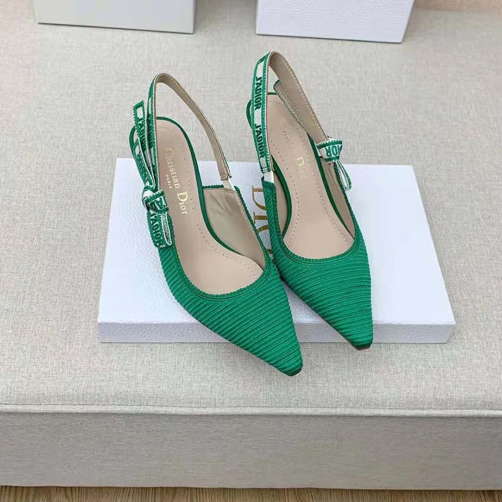 Dior J Adior Slingback Pump Green Cotton Embroidery for Women