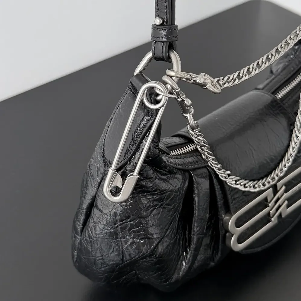 Balenciaga Pamela Shoulder Bag Small in Black Arena Lambskin for Women