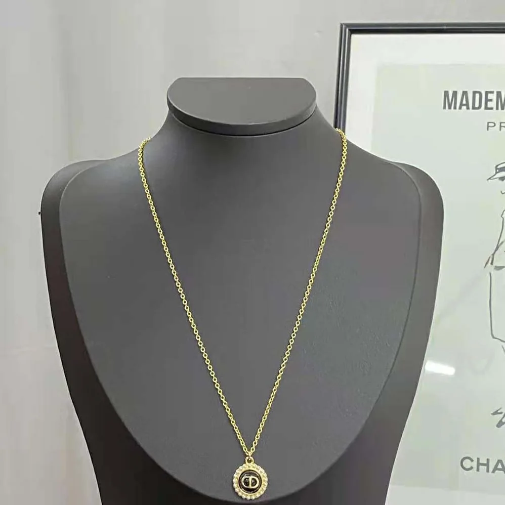 Dior Petit CD Necklace Gold-Finish Metal with White Resin Pearls and Latte Glass for Women Dior Petit CD Necklace Gold-Finish Metal with White Resin Pearls and Latte Glass for Women