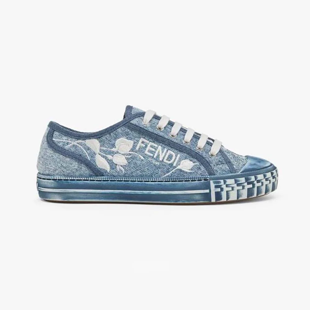 Fendi Domino Light Blue Denim Low Tops for Men