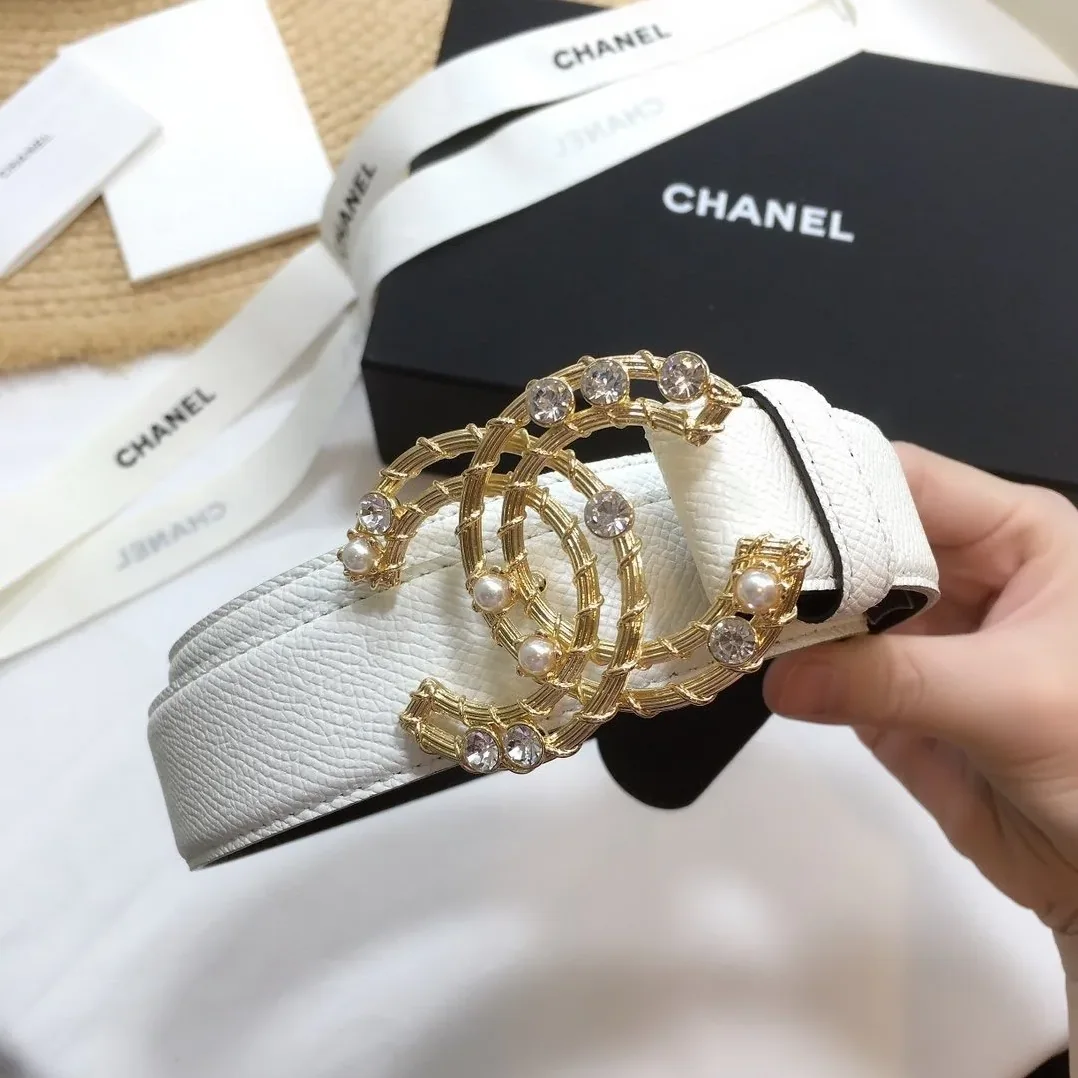 Chanel Belt With Double C Buckle White Gold Chanel Logo Hardware for Women