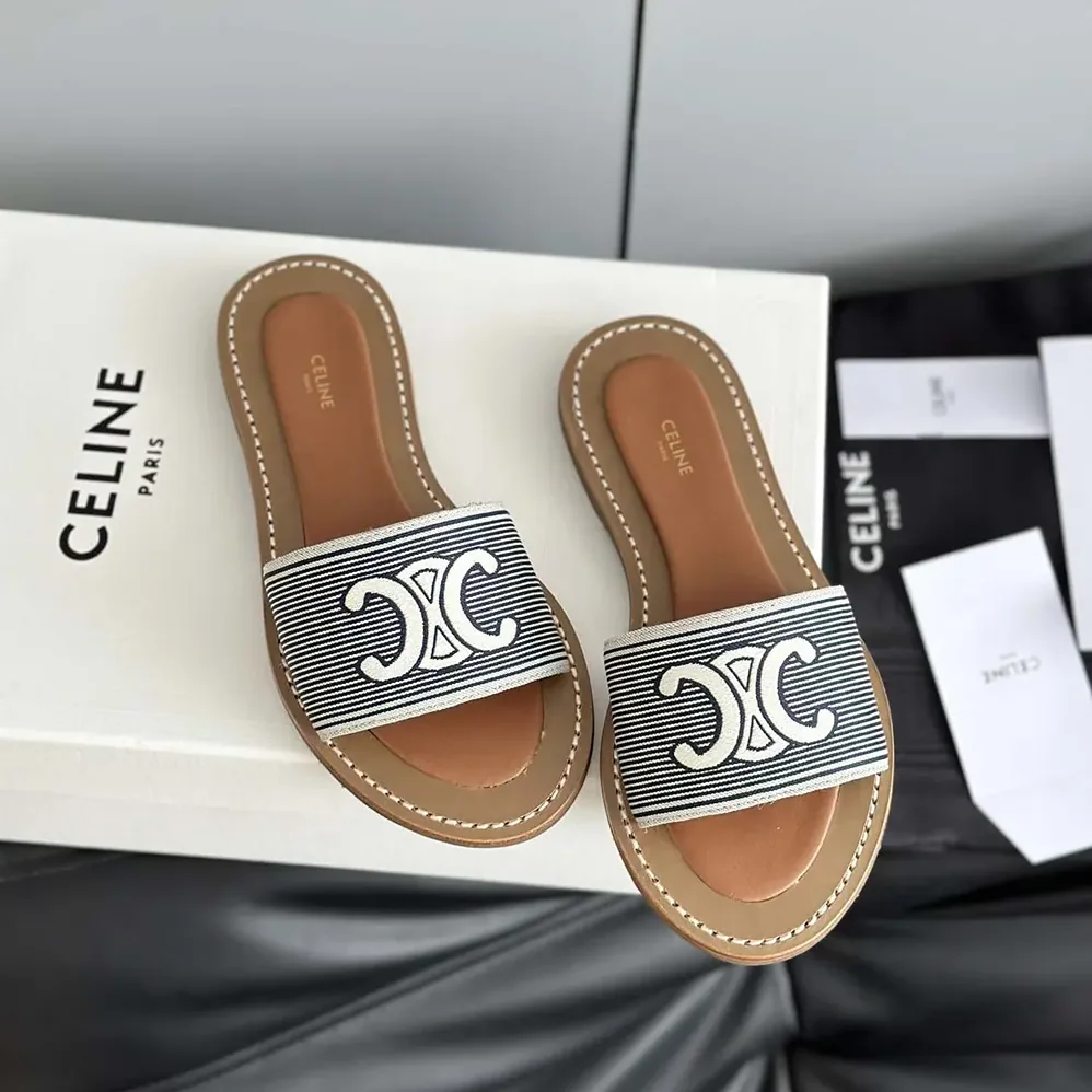 Celine Lympia Mule in Striped Textile with Triomphe for Women