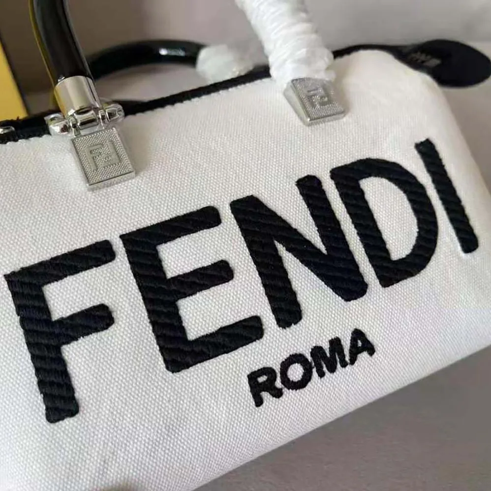 Fendi By The Way Mini White Canvas Small Boston Bag for Women Fendi By The Way Mini White Canvas Small Boston Bag for Women