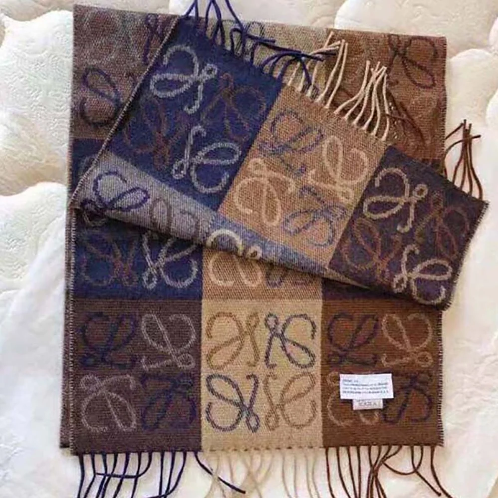 Loewe Anagram Scarf in Wool and Cashmere for Women in Navy Loewe Anagram Scarf in Wool and Cashmere for Women in Navy