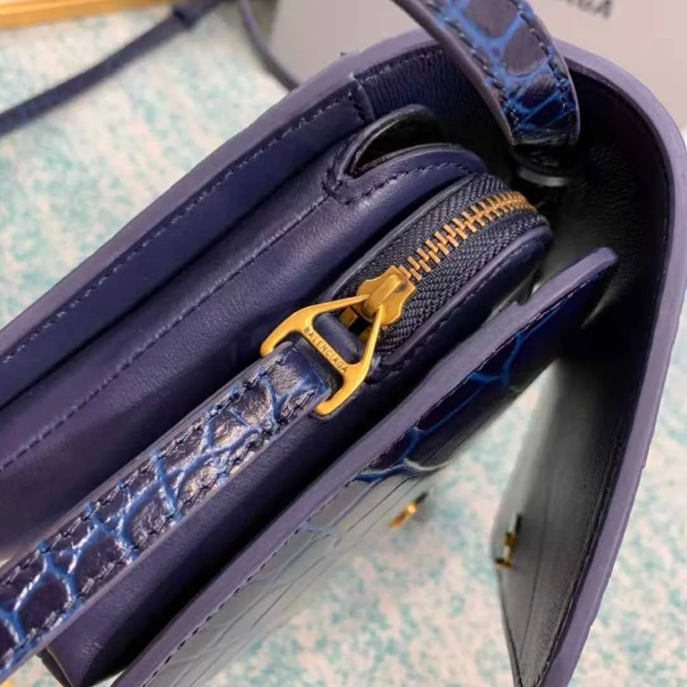 Balenciaga B. Small Bag in Black Crocodile Embossed Calfskin for Women in Navy