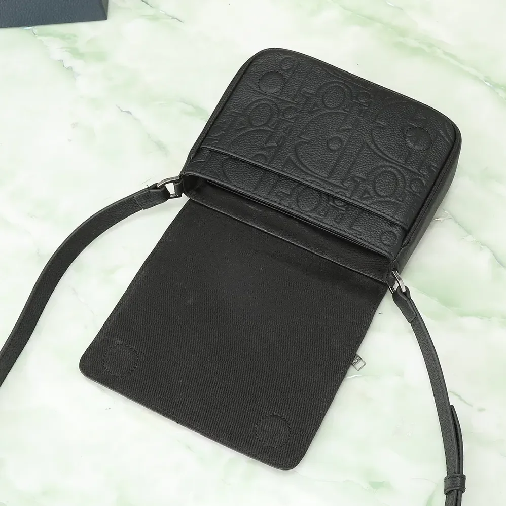 Dior Messenger Bag with Flap Black Dior Gravity Leather and Black Grained Calfskin for Men