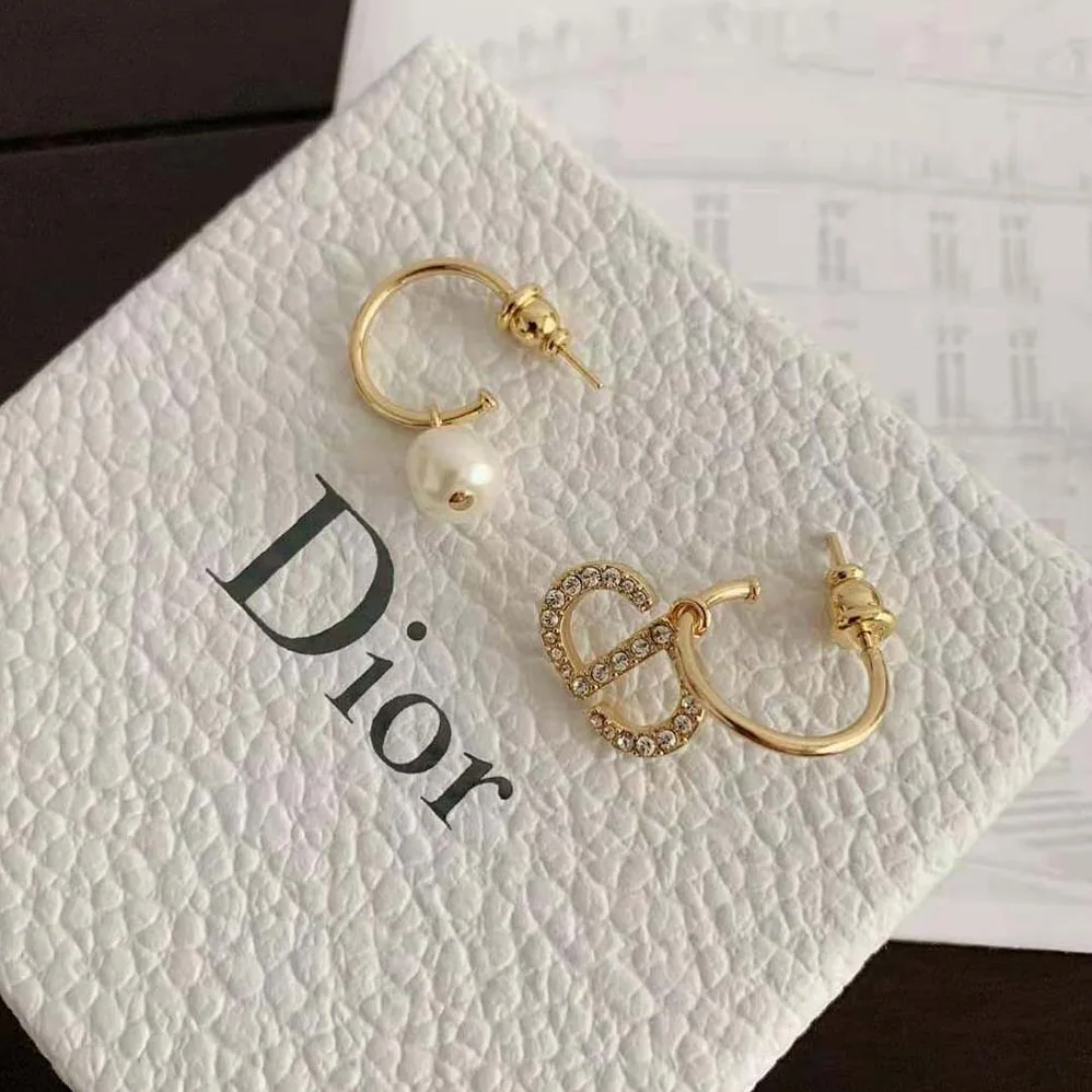 Dior Petit CD Earrings White Crystals with a White Resin Pearl for Women Dior Petit CD Earrings White Crystals with a White Resin Pearl for Women