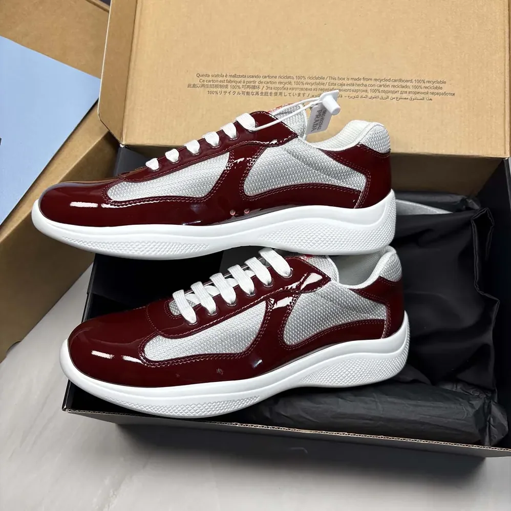Prada Patent Leather And Technical Fabric Prada America'S Cup Sneakers for Unisex in Burgundy Prada Patent Leather And Technical Fabric Prada America'S Cup Sneakers for Unisex in Burgundy