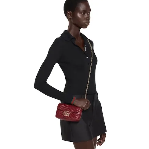Gucci Marmont Mini Shoulder Bag / Rosso Ancora Red Gold Hardware