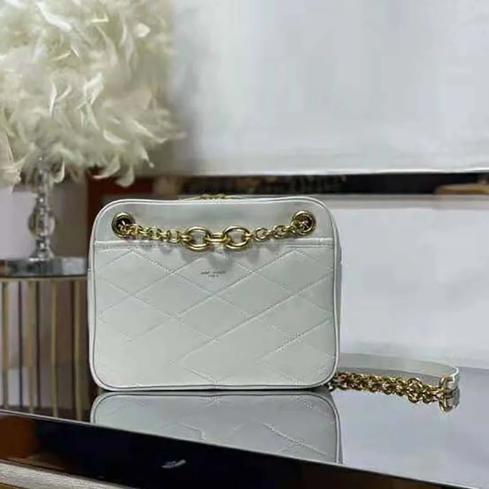 Saint Laurent YSL Le Maillon Small Chain Bag in Quilted Lambskin for Women in White