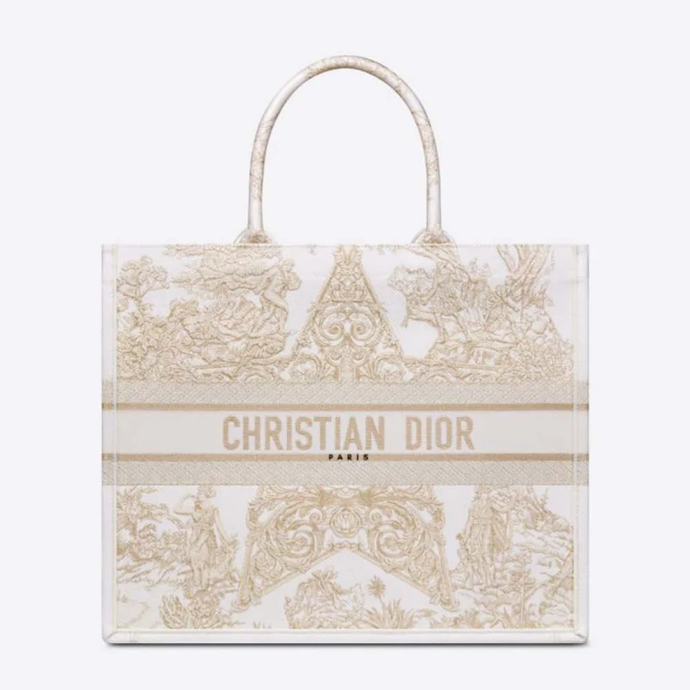 Dior Book Tote Gold-Tone Dior Around the World Stella Embroidery for Women