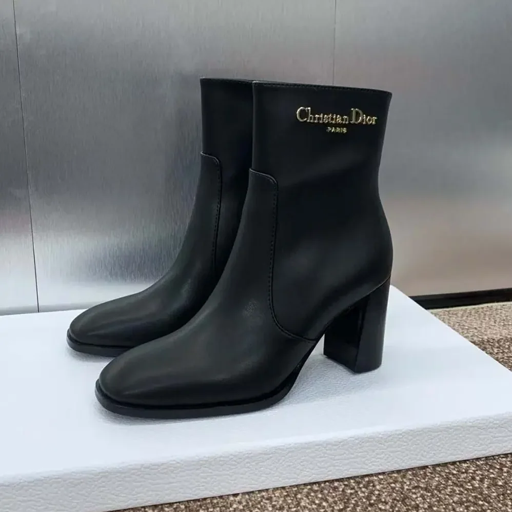Dior D-Town Heeled Ankle Boot Black Calfskin for Women