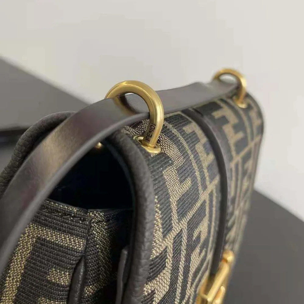 Fendi C'mon Small Brown FF Jacquard Fabric Bag for Women Fendi C'mon Small Brown FF Jacquard Fabric Bag for Women