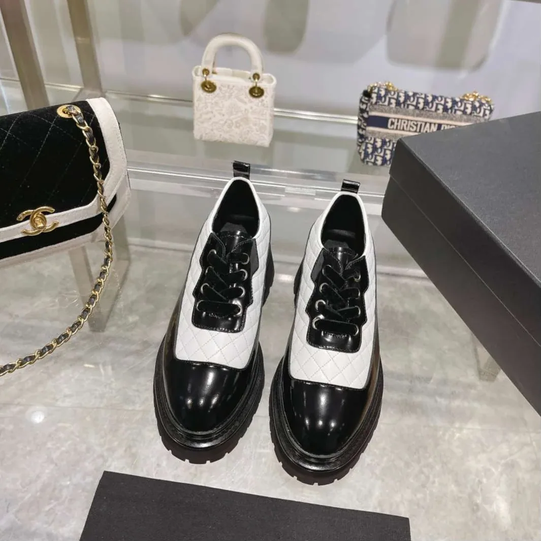 Chanel Thick Soled Chain Laced Loafers White