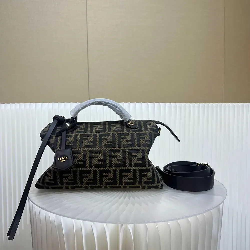 Fendi By The Way Soft Medium Brown FF Jacquard Fabric Bag for Unisex