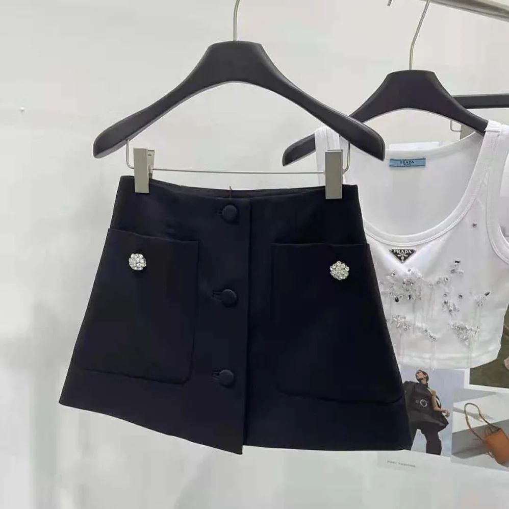 Prada Wool Satin Miniskirt for Women in Black Prada Wool Satin Miniskirt for Women in Black