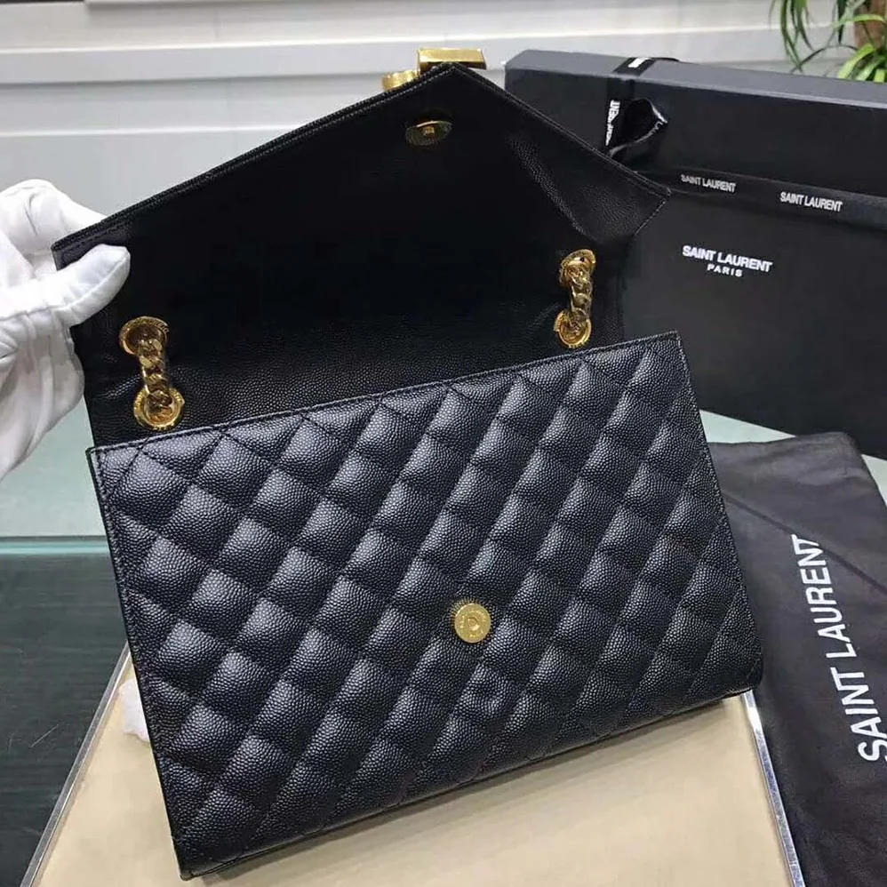 Saint Laurent YSL Envelope Medium Bag Grain De Poudre Embossed for Women