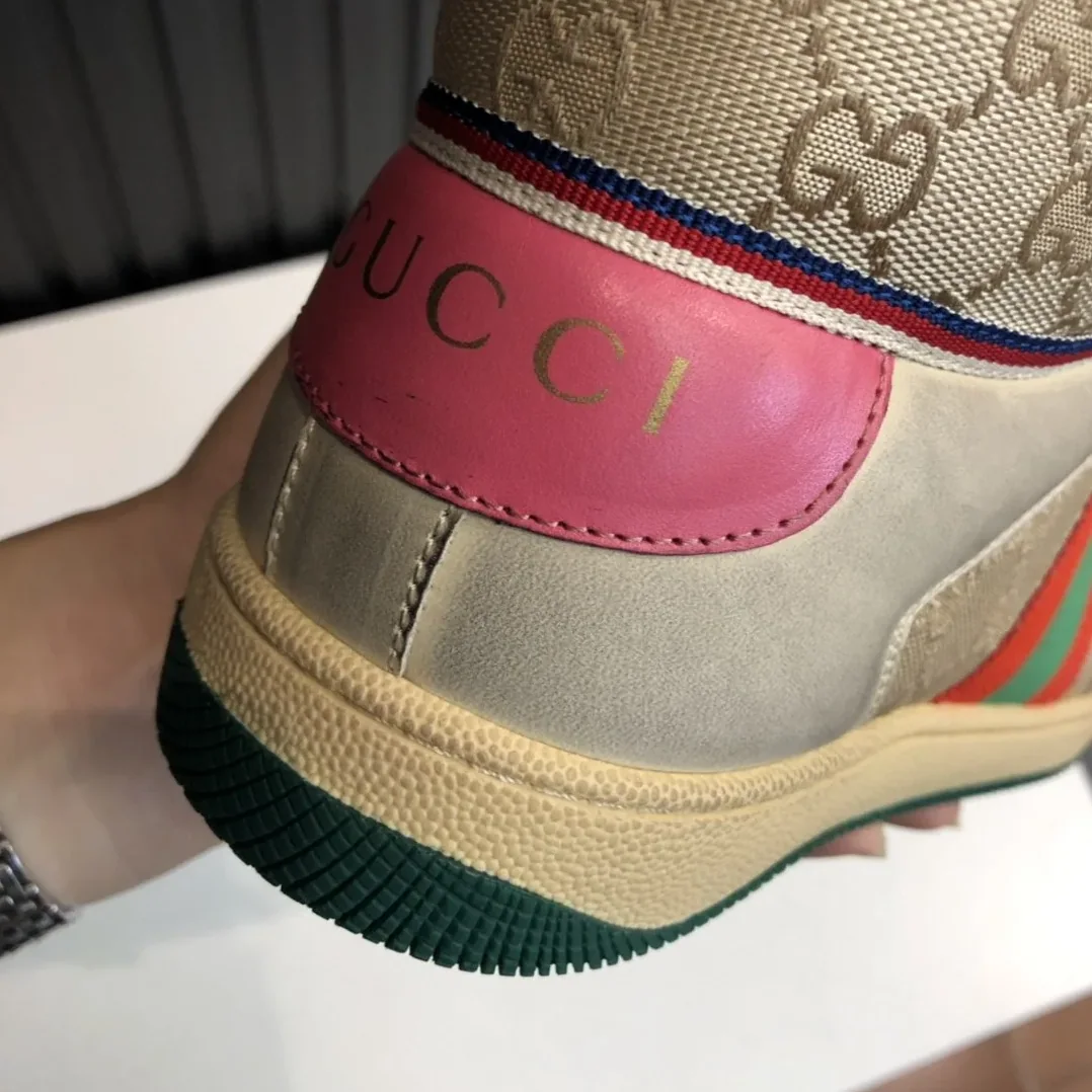 Gucci Screener GG Distressed High Top Off for Men in White Pink Gucci Screener GG Distressed High Top Off for Men in White Pink