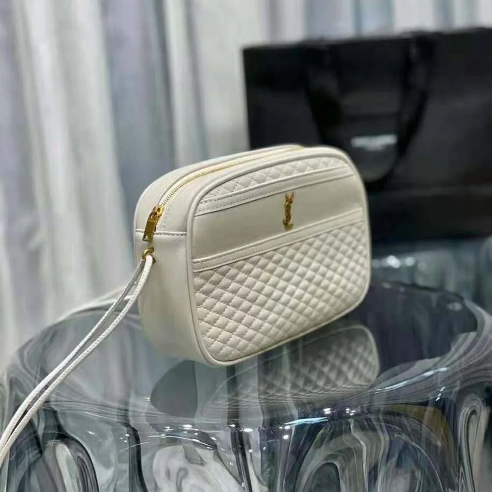Saint Laurent YSL Victoire Camera Bag in Quilted Lambskin for Women in White Saint Laurent YSL Victoire Camera Bag in Quilted Lambskin for Women in White