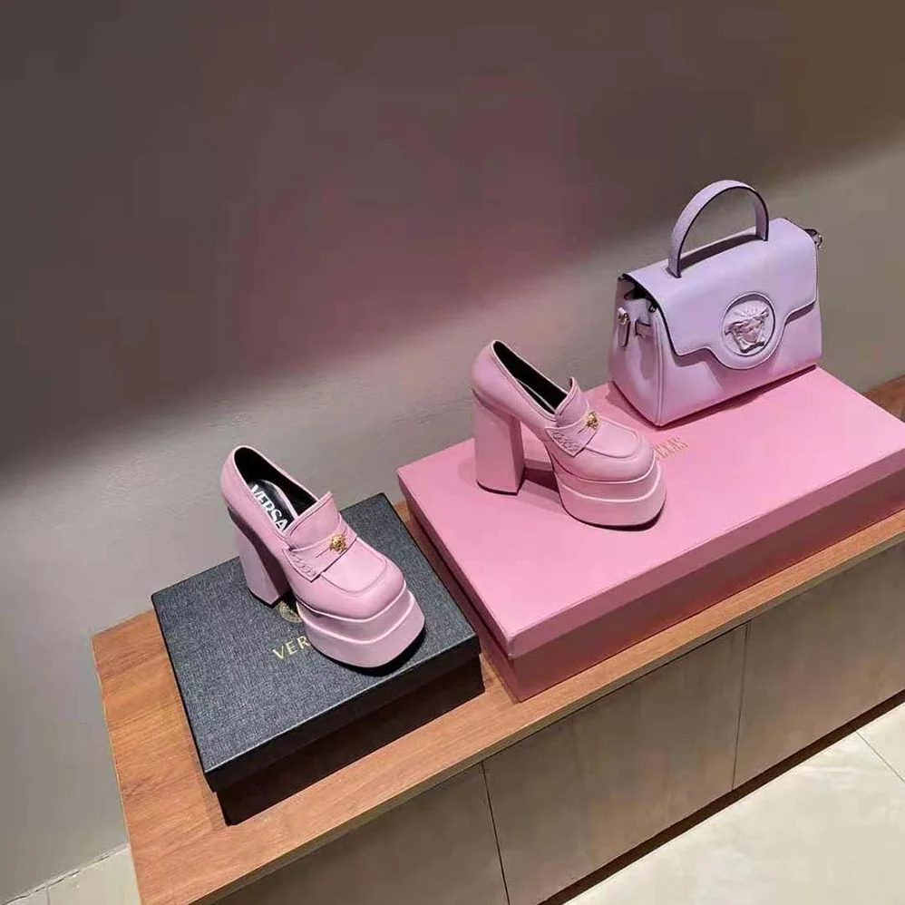Versace Intrico Platform Loafers in 15cm Heel Height for Women in Pink Versace Intrico Platform Loafers in 15cm Heel Height for Women in Pink