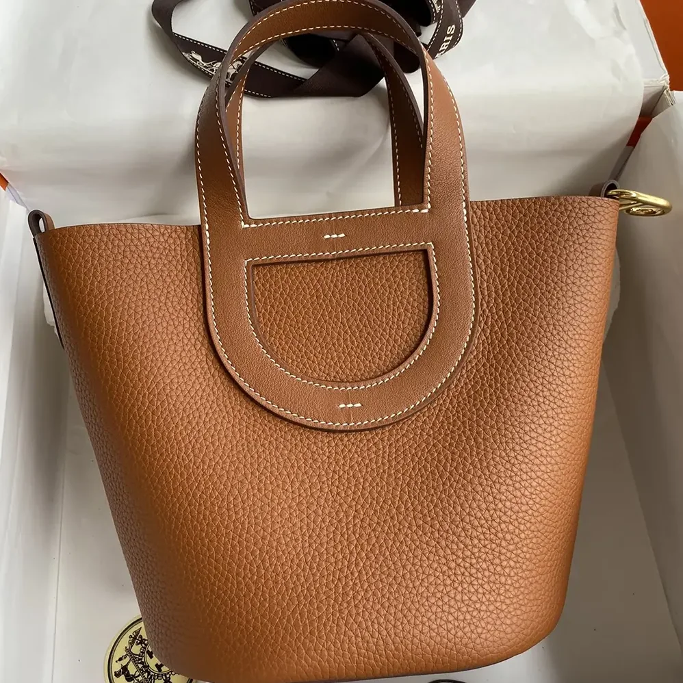 Hermes In the Loop 18 Handbag Clemence Leather for Women in Brown/Gold