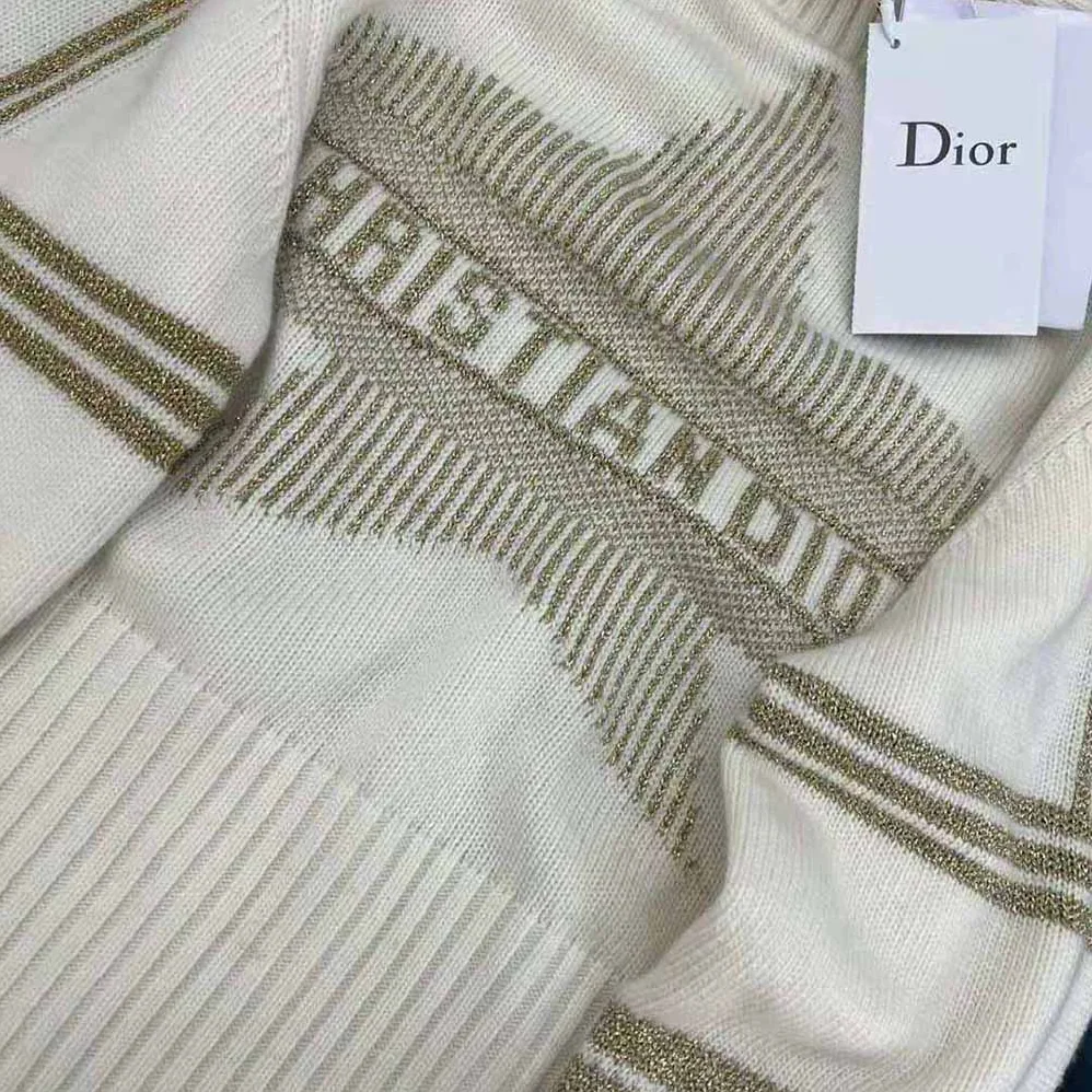 Dior Dioralps Stand Collar Sweater Beige Three-Tone Dior Star Wool Knit and Cashmere for Women