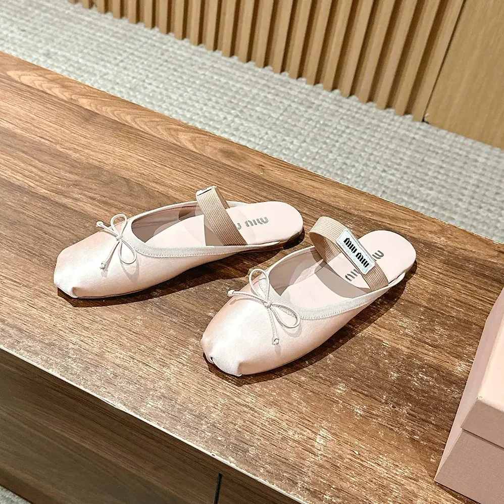 Miu Miu Satin Ballerina Mules for Women in Pink Miu Miu Satin Ballerina Mules for Women in Pink