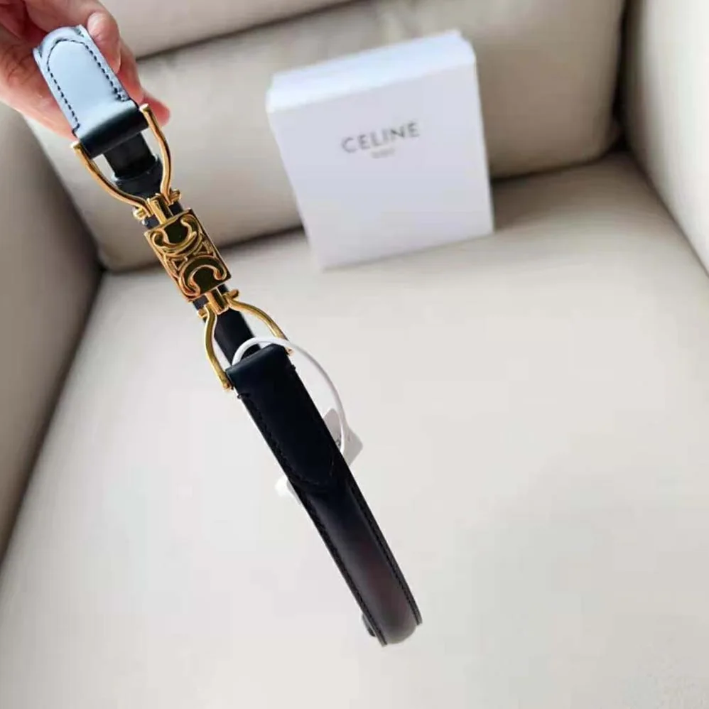 Celine Small Block Triomphe Belt in Taurillon Leather for Women in Black