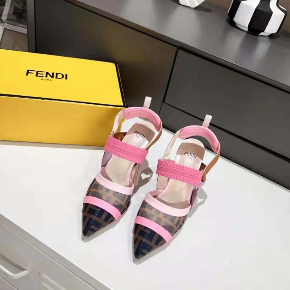 Fendi Colibrì Brown Mesh High for Women in Heeled Slingbacks