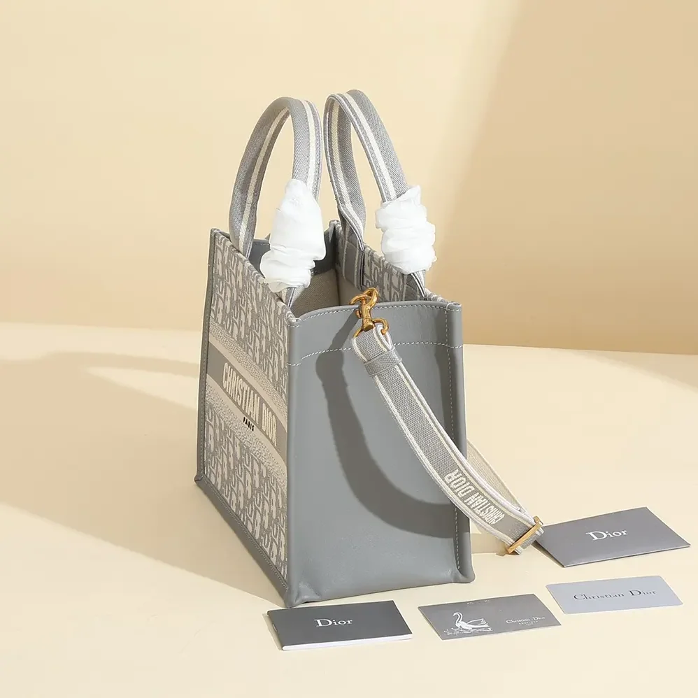 Dior Small Dior Book Tote Gray Dior Oblique Embroidery and Calfskin for Women