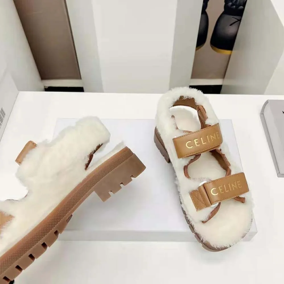 Celine Leo Scratch Sandal in Shearling & Calfskin for Women