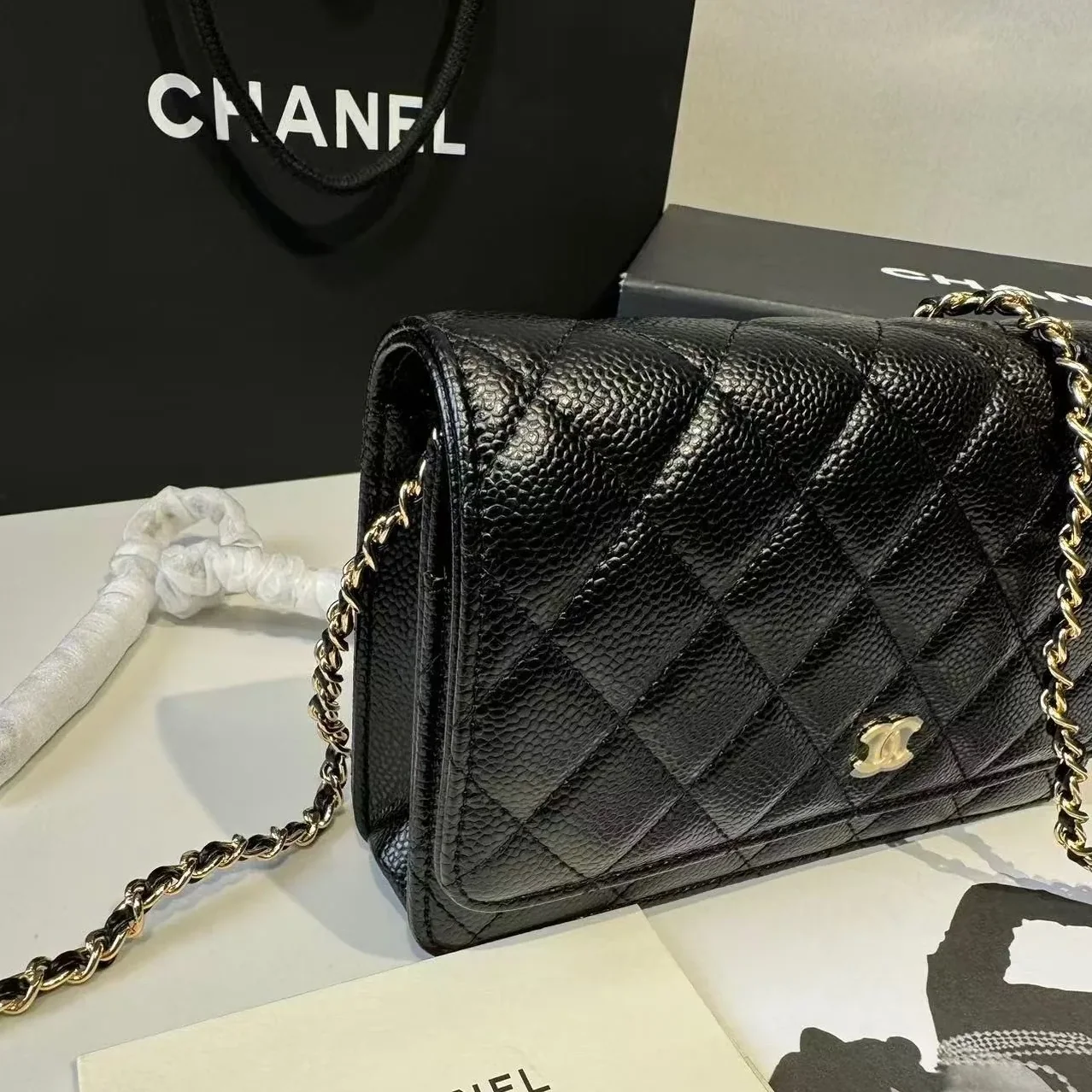 Chanel CO-CO Classic Wallet On Chain in Gold Toned Hardware Black Chanel CO-CO Classic Wallet On Chain in Gold Toned Hardware Black