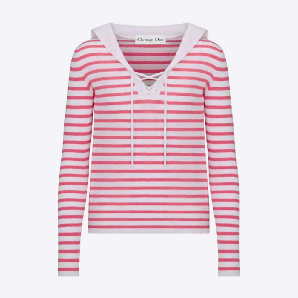 Dior Mariniere Sweater Peony Pink Linen Cashmere and Silk for Women